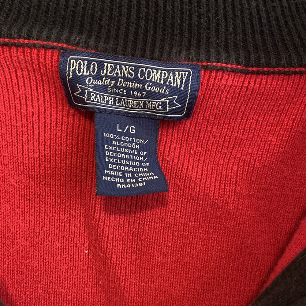 SOLD❣️❣️Vintage 90s POLO Ralph Lauren Red 3/4 Zip Pullover✨ - Picture 4 of 6